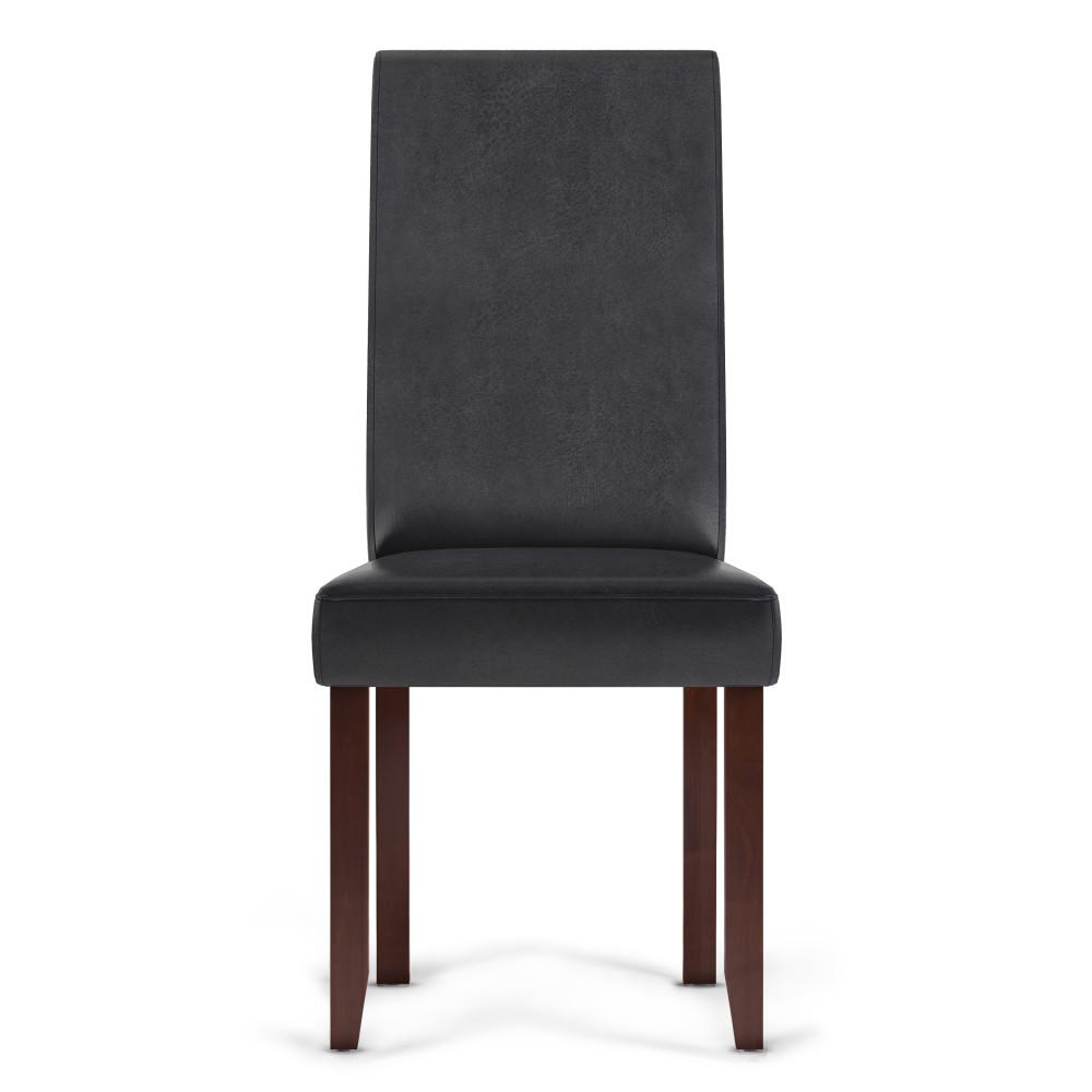 Distressed Black Distressed Vegan Leather | Acadian Linen Look Fabric Parson Dining Chair (Set of 2)